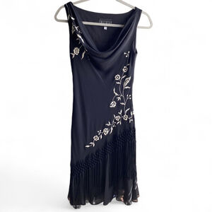 Vintage Alex Evenings Embroidered Y2K Fringe Black Flapper Chiffon Dress Sz‎ 4